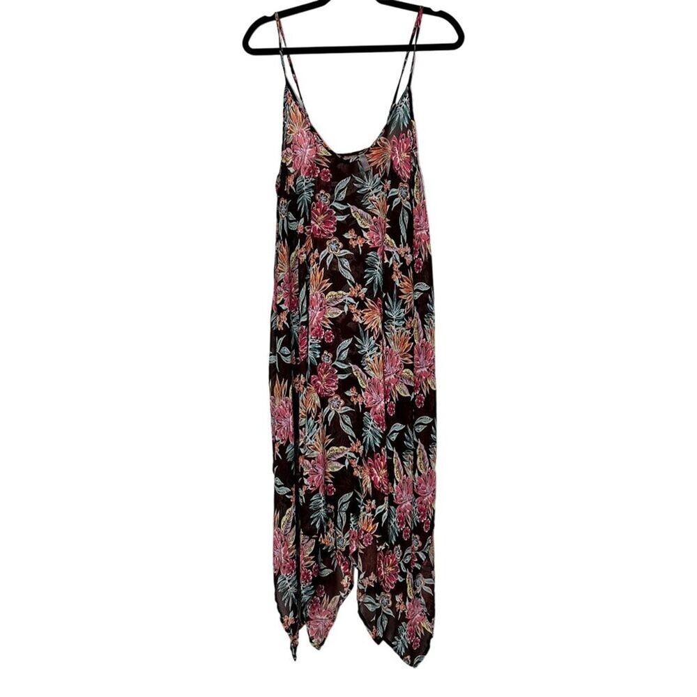 Into the Bleu Dress Swim Cover up Womens M Handkerchief Hem Floral Pullover
